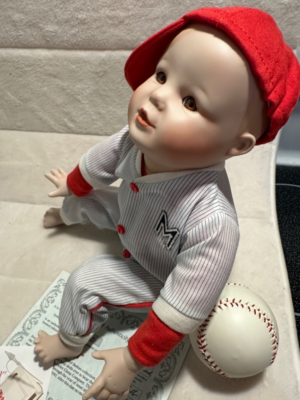 Porcelain baseball baby doll Michael by Knowles